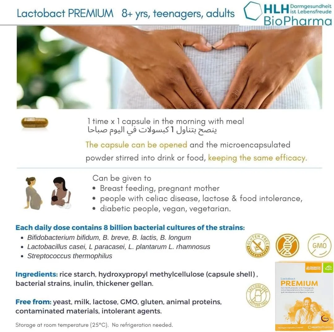 لاکتوباکت پریمیوم پروبیوتیک HLH BioPharma برای کودکان بالای 8 سال، بزرگسالان، زنان و مردان با میکروانکپسولاسیون، 30 کپسول گیاهی لاکتوباکت پریمیوم پروبیوتیک HLH BioPharma برای کودکان بالای 8 سال، بزرگسالان، زنان و مردان با میکروانکپسولاسیون، 30 کپسول گیاهی