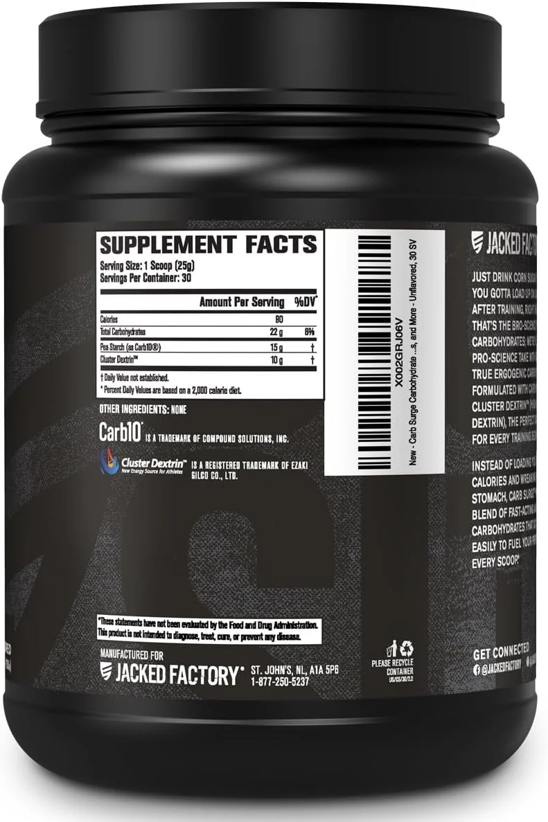 پودر کربوهیدرات Carb Surge جکد فکتوری - سوخت تمرینی تمیز با نشاسته نخود Carb10 و کلاستر دکسترین برای افزایش عملکرد، توده عضلانی بدون چربی و موارد دیگر - بدون طعم، 30 سروینگ پودر کربوهیدرات Carb Surge جکد فکتوری - سوخت تمرینی تمیز با نشاسته نخود Carb10 و کلاستر دکسترین برای افزایش عملکرد، توده عضلانی بدون چربی و موارد دیگر - بدون طعم، 30 سروینگ