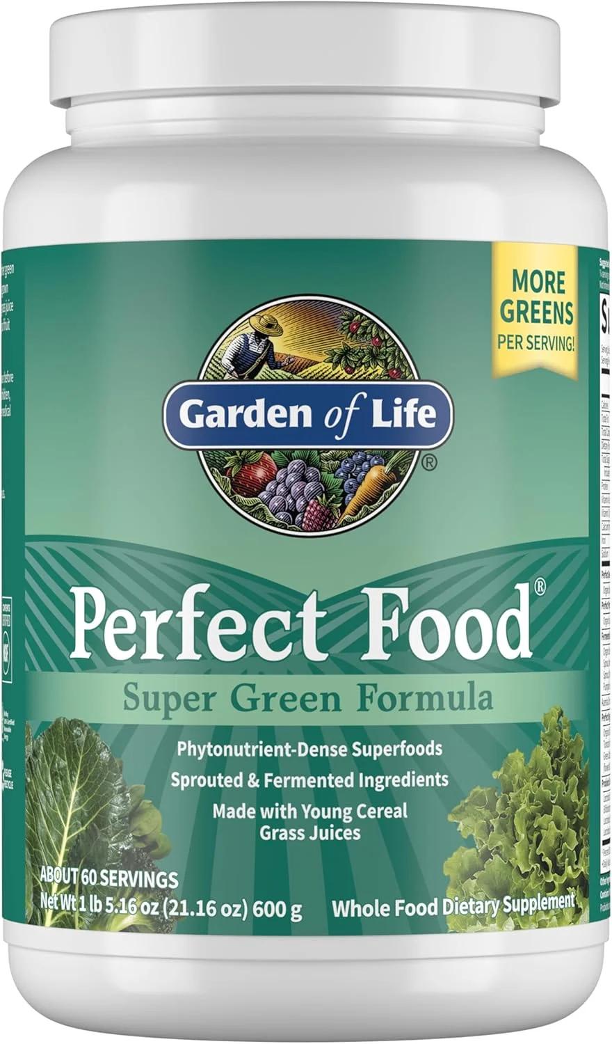 مکمل سبزیجات غذایی کامل Garden Of Life - پودر غذای فوق العاده سبز Perfect Food، 600 گرم مکمل سبزیجات غذایی کامل Garden Of Life - پودر غذای فوق العاده سبز Perfect Food، 600 گرم