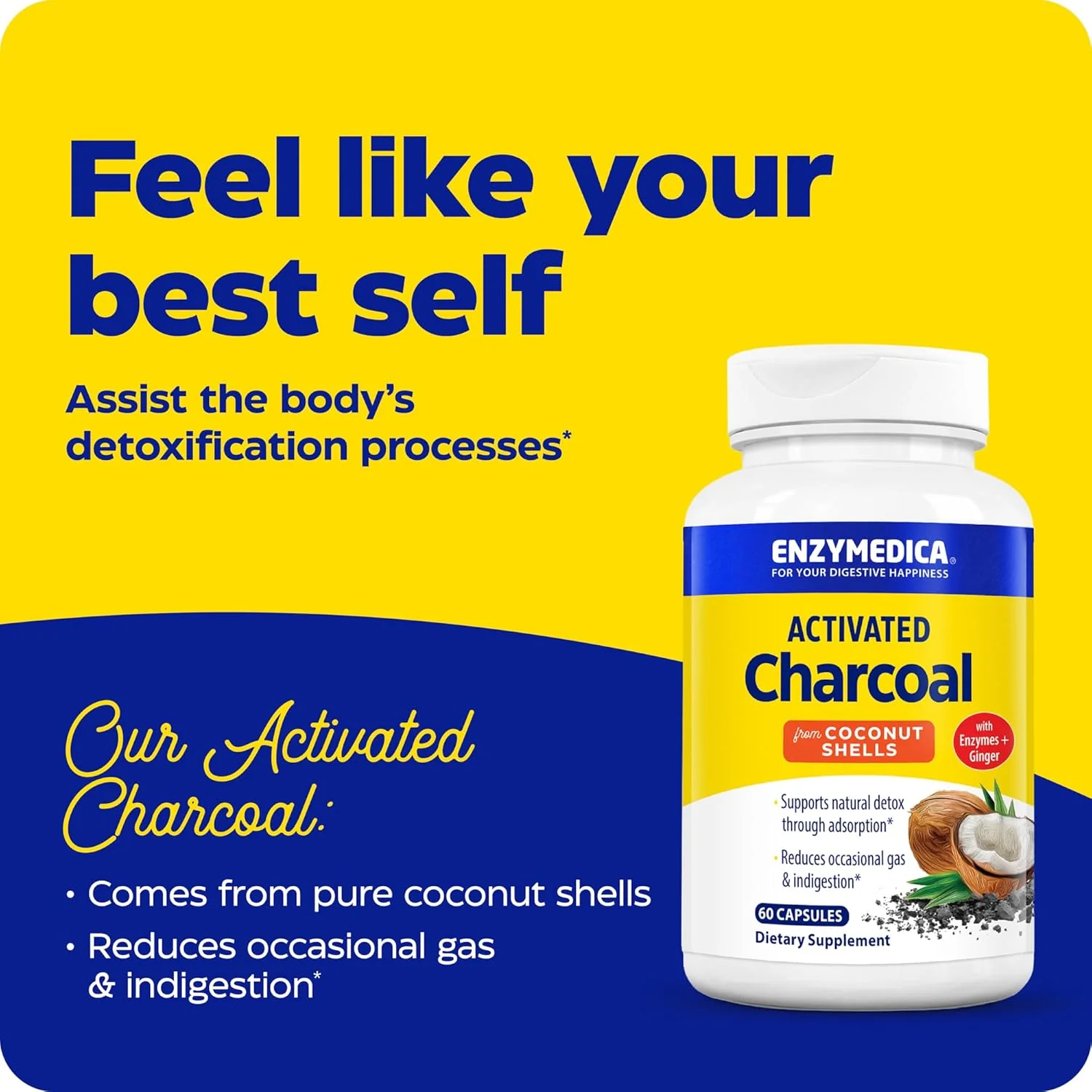 Enzymedica, Purify, Activated Coconut Charcoal, 60 Capsules