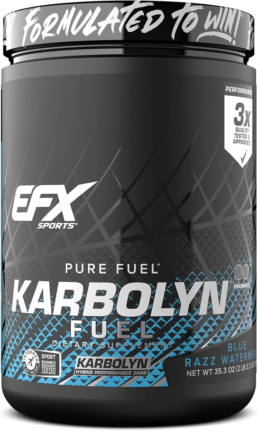 پودر مکمل کربوهیدرات سوخت کربولین EFX Sports | مکمل قبل، حین و بعد از تمرین | بارگیری کربوهیدرات، انرژی زا، بهبود و ریکاوری سریعتر | مخلوط آسان | طعم هندوانه تمشک آبی (992 گرم)