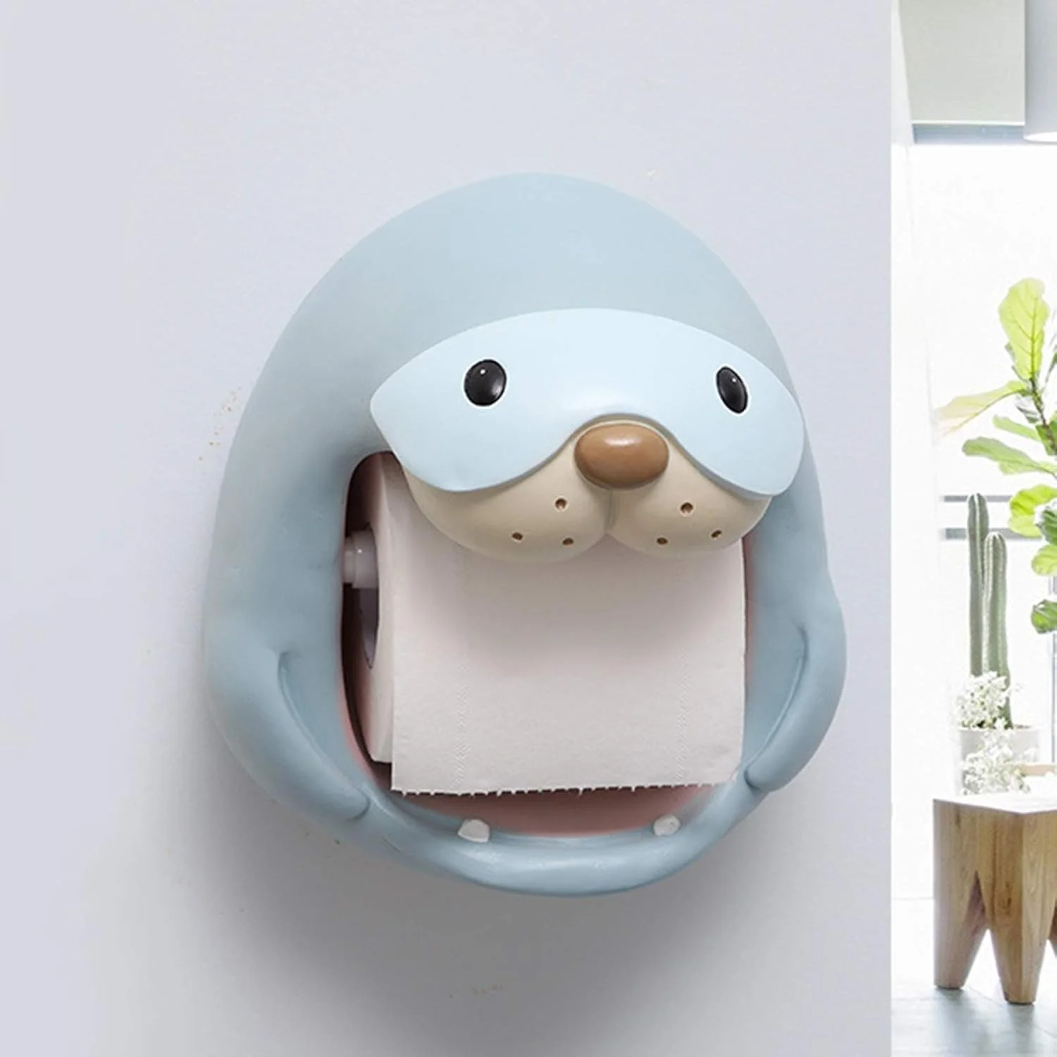 جای دستمال توالت LIU - طرح کارتونی سگ آبی آبی رنگ، جنس رزین، نصب دیواری، مناسب برای خانه، اتاق کودک، مهد کودک، هتل