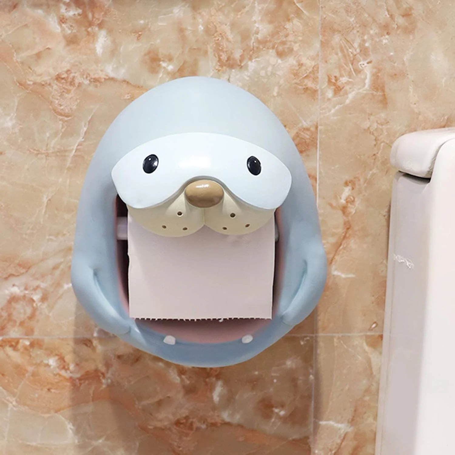 جای دستمال توالت LIU - طرح کارتونی سگ آبی آبی رنگ، جنس رزین، نصب دیواری، مناسب برای خانه، اتاق کودک، مهد کودک، هتل