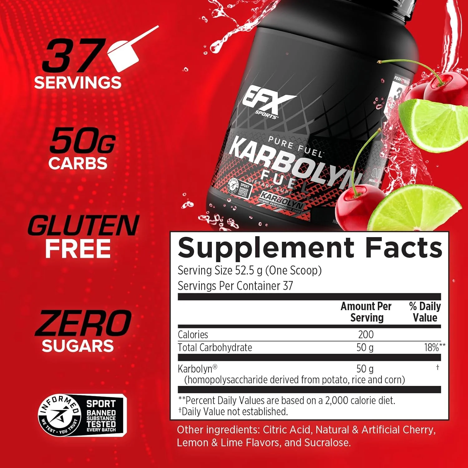 EFX Karbolyn Fuel با طعم گیلاس و لیموترش، 1.8 کیلوگرم - مکمل کربوهیدرات با عملکرد بالا برای استقامت و ریکاوری
