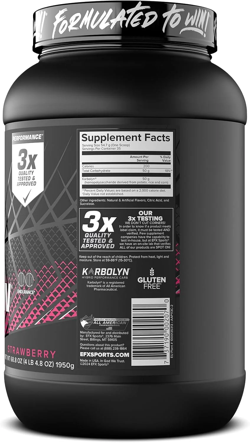 EFX Karbolyn Fuel توت فرنگی 4 پوند - مکمل کربوهیدرات با عملکرد بالا برای استقامت و ریکاوری