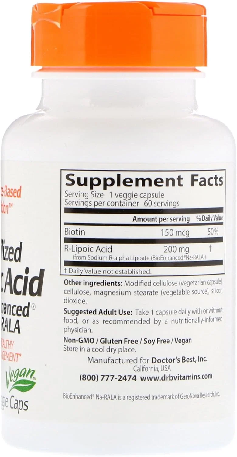 دکترز بست، آلفا لیپوئیک اسید تثبیت شده با Na-RALA BioEnhanced، 200 میلی گرم، 60 کپسول گیاهی