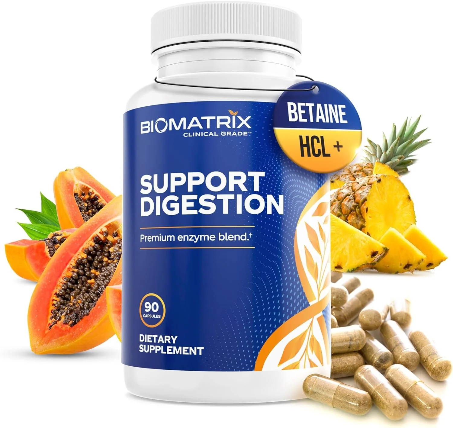 مکمل آنزیم های گوارشی BioMatrix (90 کپسول) پشتیبانی از هضم - حاوی صفرا تصفیه شده، پانکراتین، آنزیم های گیاهی، صفرا گاو، بتائین HCL، پشتیبانی از هضم چربی ها، کربوهیدرات ها و پروتئین ها