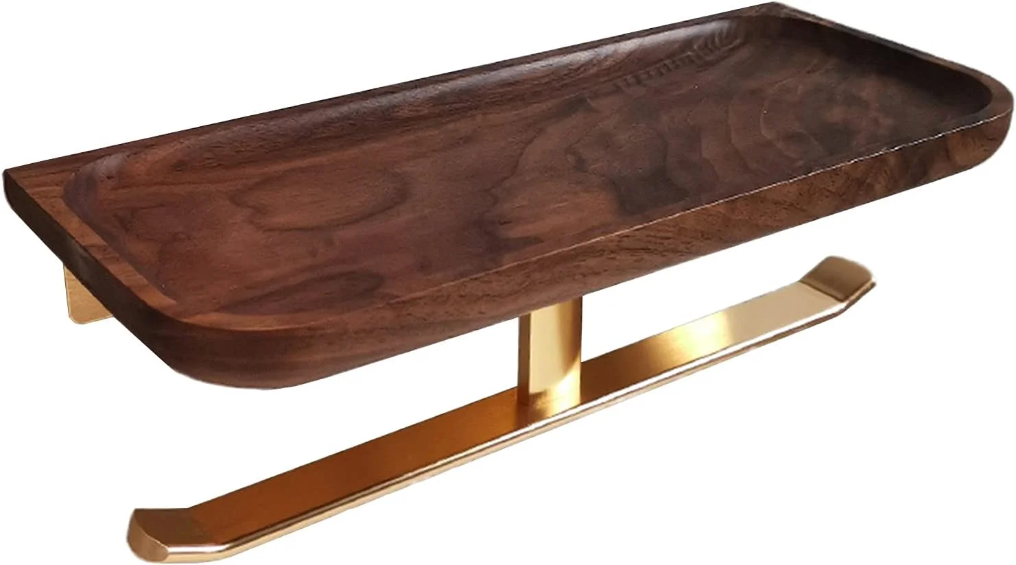 جا دستمال کاغذی دو قلو LIU با قفسه چوبی برای نگهداری موبایل و دستمال کاغذی اضافی، مناسب آشپزخانه، حمام و سرویس بهداشتی (رنگ: طلایی)