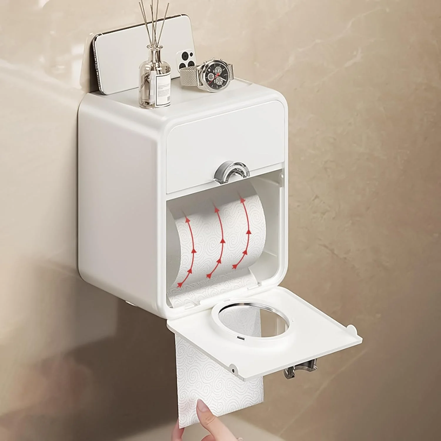 Toilet Paper Storage Box,Waterproof Toilet Paper Holder Paper Roll Holder with Drawer | Double Layer Tissue Box Large Capacity Storage Box for Bathroom