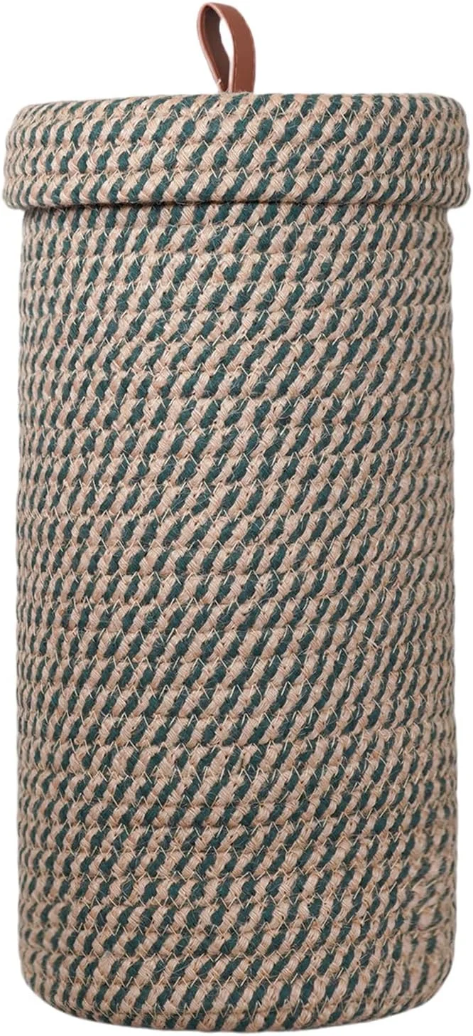 جا دستمال کاغذی توالت، استند نگهداری دستمال کاغذی توالت با دکور بوهو برای حمام، سبد کاغذی بافته شده دست ساز پنبه ای برای رول بزرگ، نگهداری 3 رول دستمال کاغذی توالت، سبز سانتا و جوت