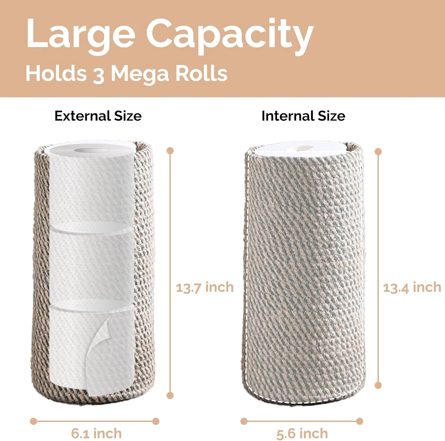 جا دستمال کاغذی توالت، استند نگهداری دستمال کاغذی توالت با دکور بوهو برای حمام، سبد کاغذی بافته شده دست ساز پنبه ای برای رول بزرگ، نگهداری 3 رول دستمال کاغذی توالت، سبز سانتا و جوت