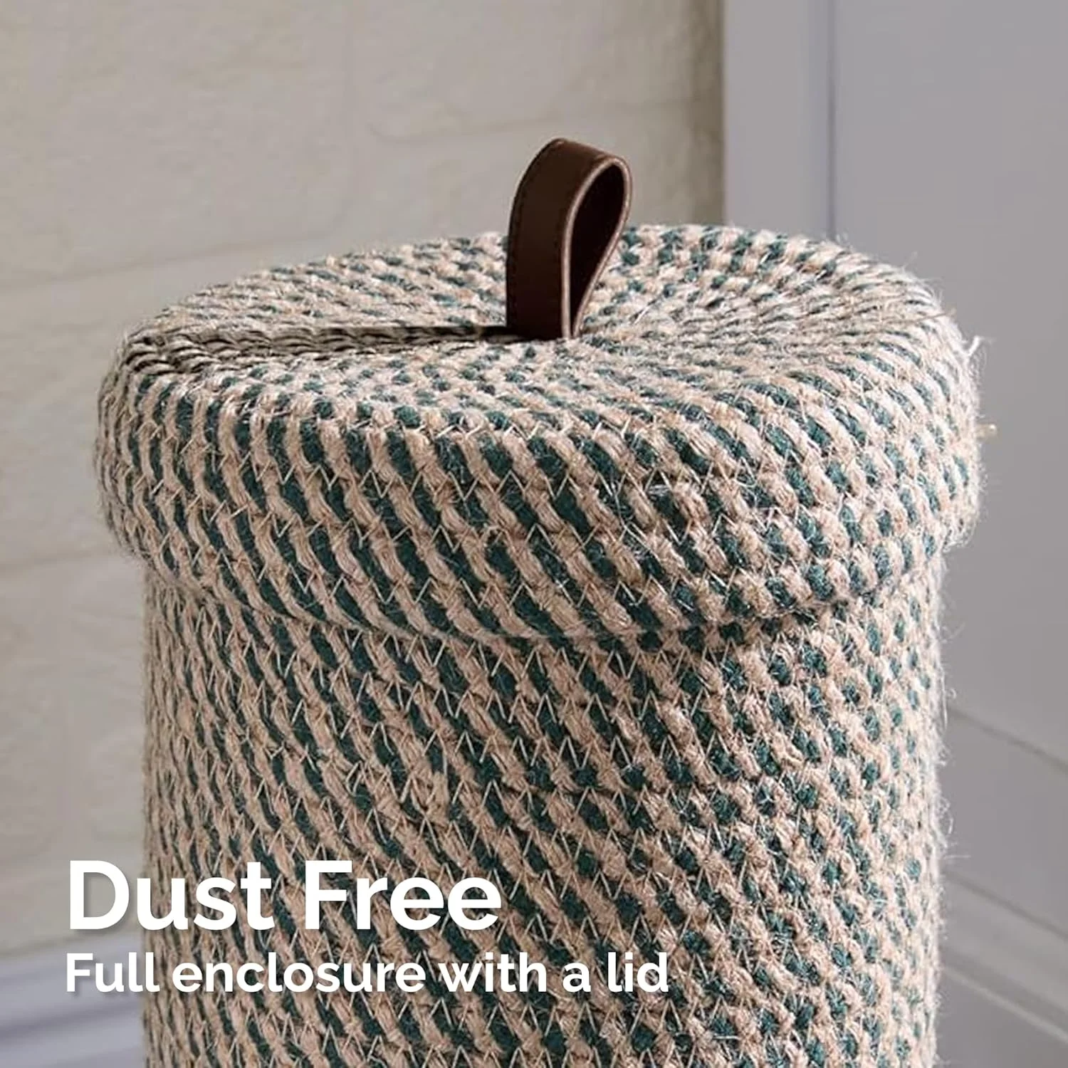 جا دستمال کاغذی توالت، استند نگهداری دستمال کاغذی توالت با دکور بوهو برای حمام، سبد کاغذی بافته شده دست ساز پنبه ای برای رول بزرگ، نگهداری 3 رول دستمال کاغذی توالت، سبز سانتا و جوت