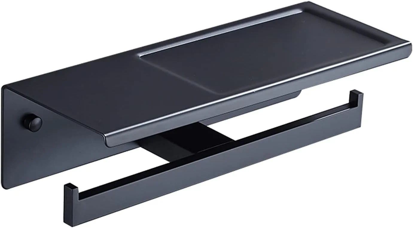 جا دستمال کاغذی دو قلو LIU با قفسه نگهداری موبایل، نصب دیواری مناسب سرویس بهداشتی منزل یا محیط تجاری، مشکی مات