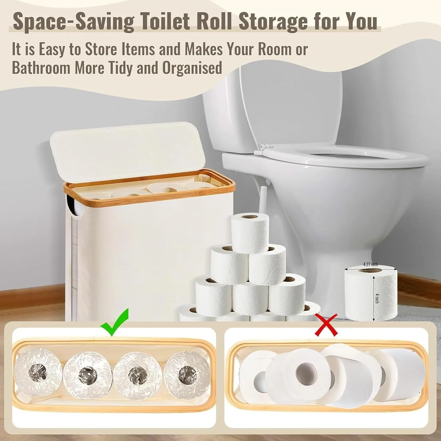 نگهدارنده رول دستمال توالت | سازمان دهنده نگهدارنده دستمال توالت حمام - سبد ضد آب برای کشوها، قفسه، میز، گوشه، حوله، سینک، دیوار، خوابگاه، خانه، لباسشویی، سرویس بهداشتی