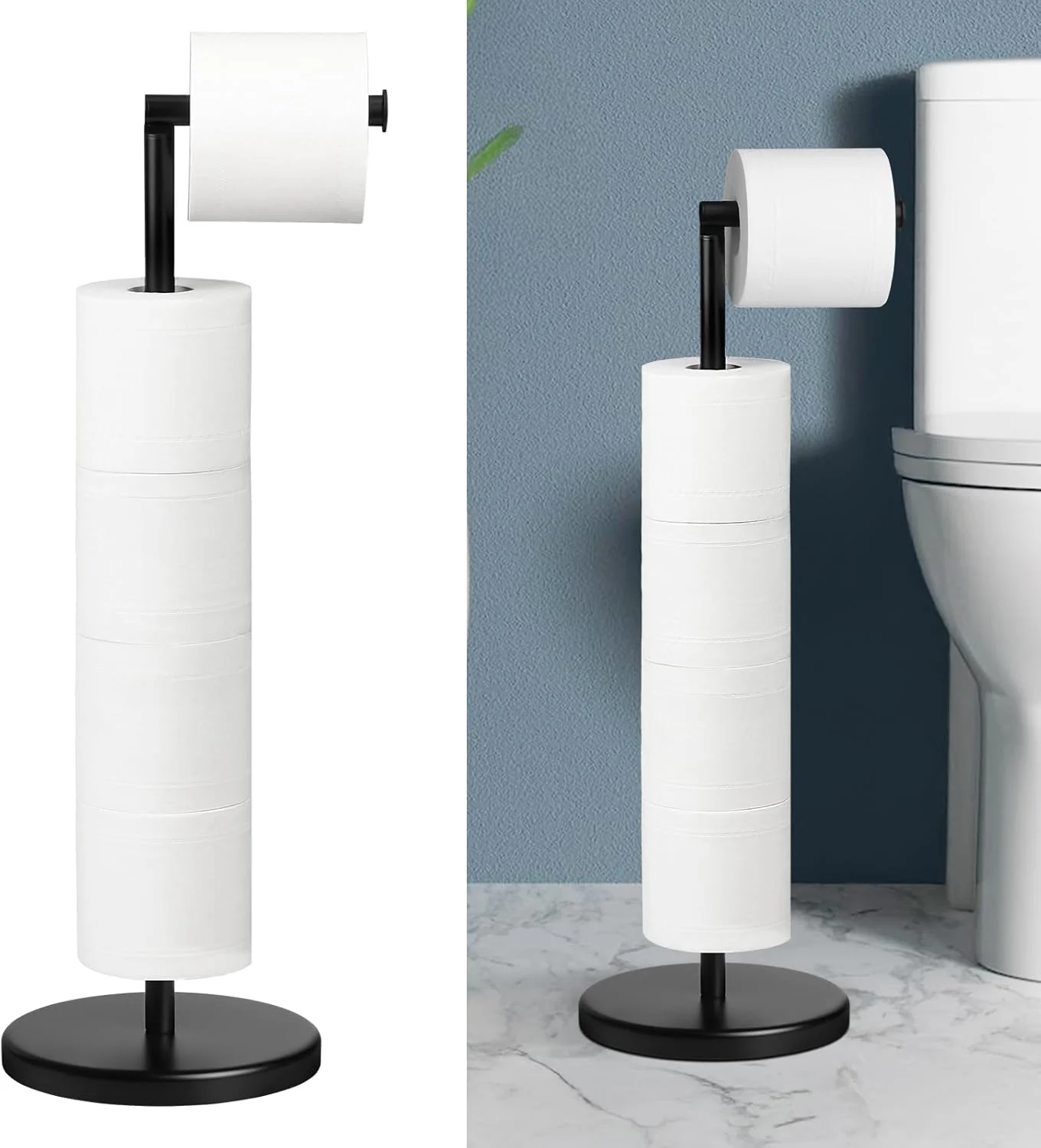 پایه نگهدارنده دستمال توالت، پایه نگهدارنده رول دستمال توالت استیل ضد زنگ، پایه نگهدارنده دستمال توالت ایستاده، پایه نگهدارنده دستمال توالت ثابت با پایه سنگین و محکم، مشکی