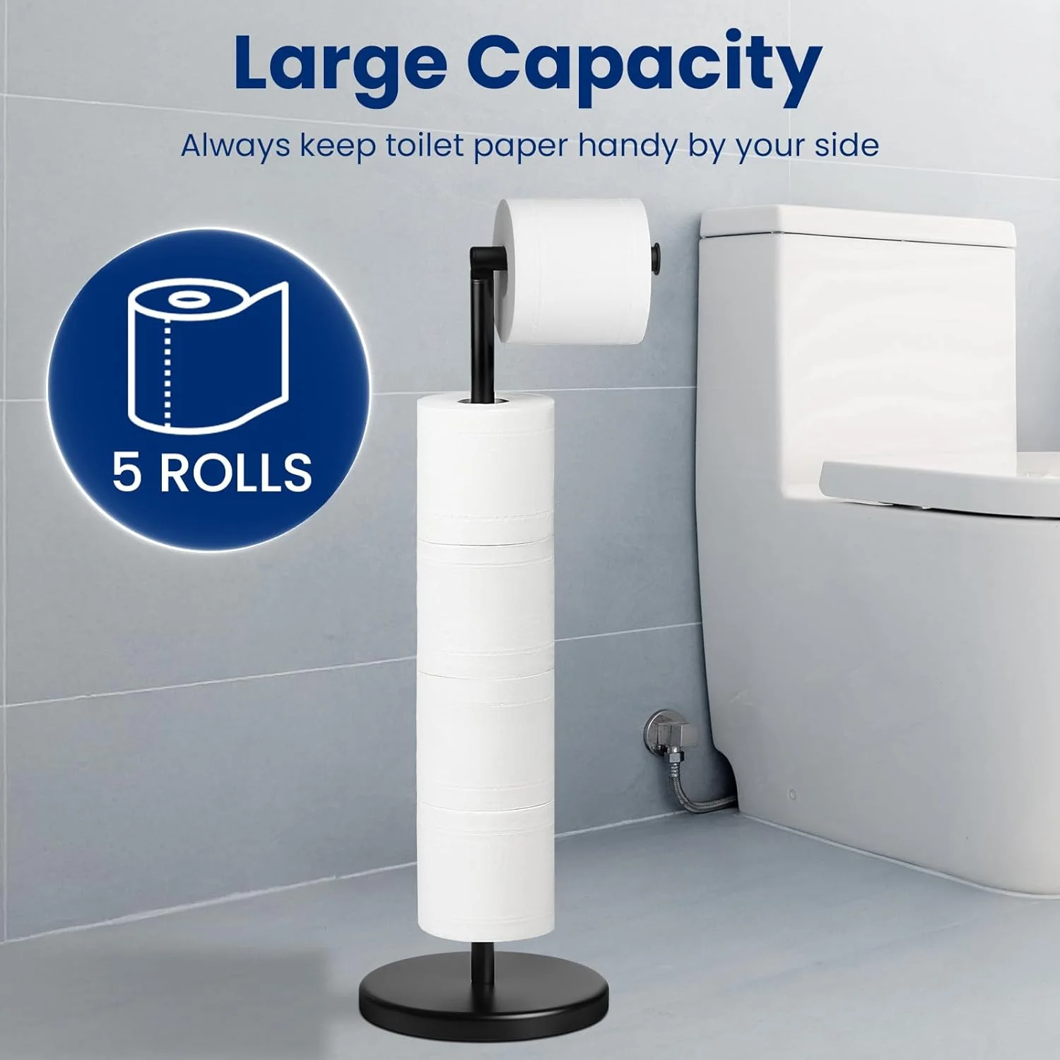 پایه نگهدارنده دستمال توالت، پایه نگهدارنده رول دستمال توالت استیل ضد زنگ، پایه نگهدارنده دستمال توالت ایستاده، پایه نگهدارنده دستمال توالت ثابت با پایه سنگین و محکم، مشکی