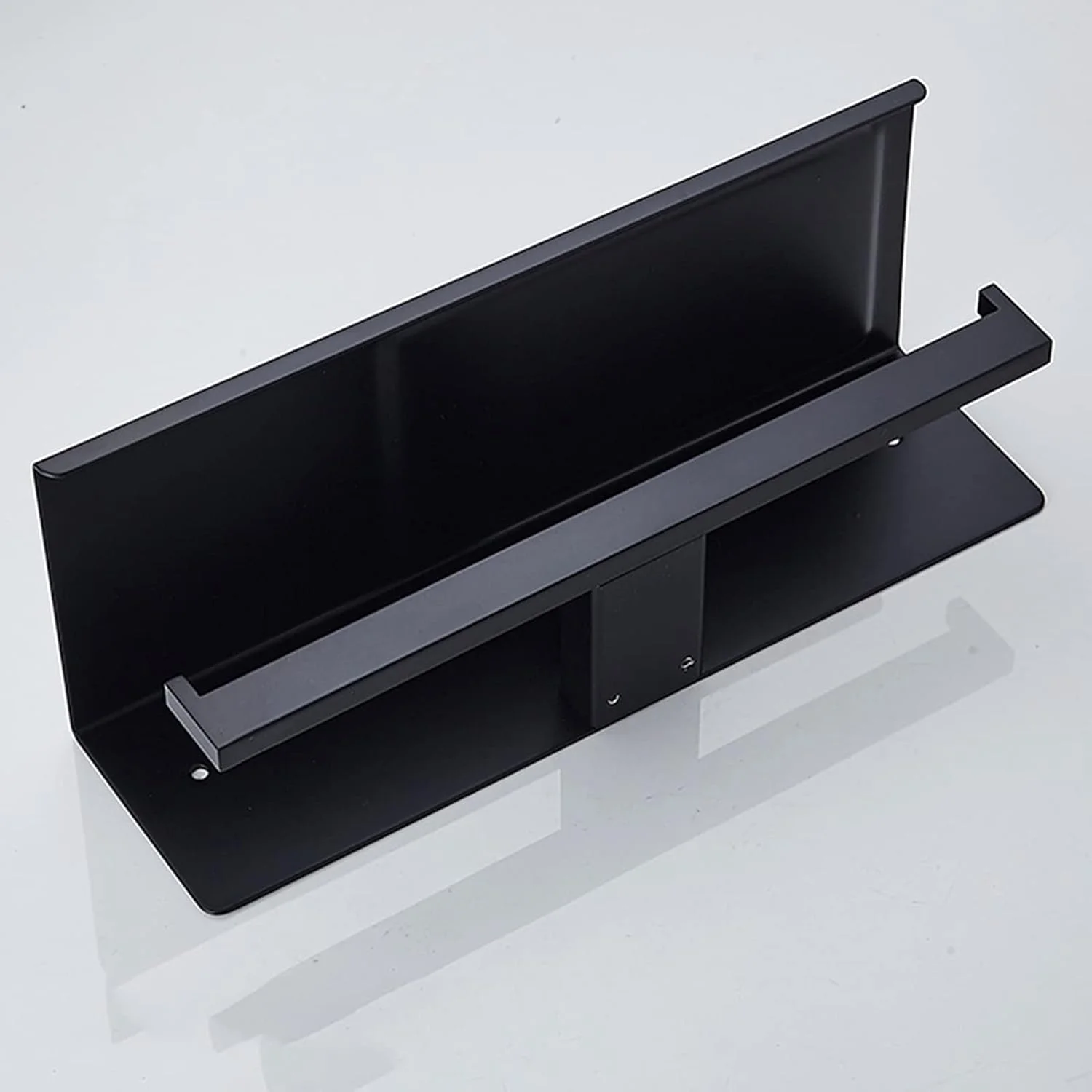 جا دستمال کاغذی دو قلو LIU با قفسه نگهداری موبایل، نصب دیواری مناسب سرویس بهداشتی منزل یا محیط تجاری، مشکی مات