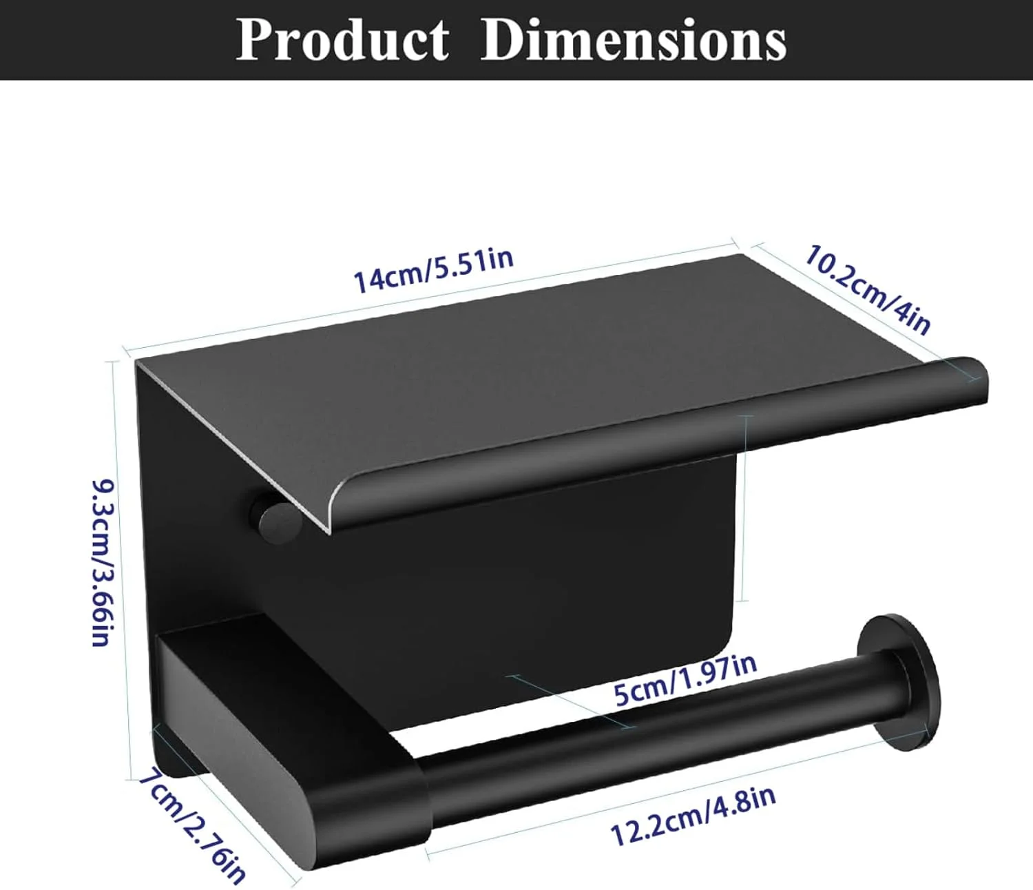 جا دستمال کاغذی توالت، جا دستمال کاغذی توالت استیل ضد زنگ، جا دستمال کاغذی توالت دیواری با پیچ یا چسب خود چسب، جا دستمال کاغذی رولی برای سرویس بهداشتی، مشکی