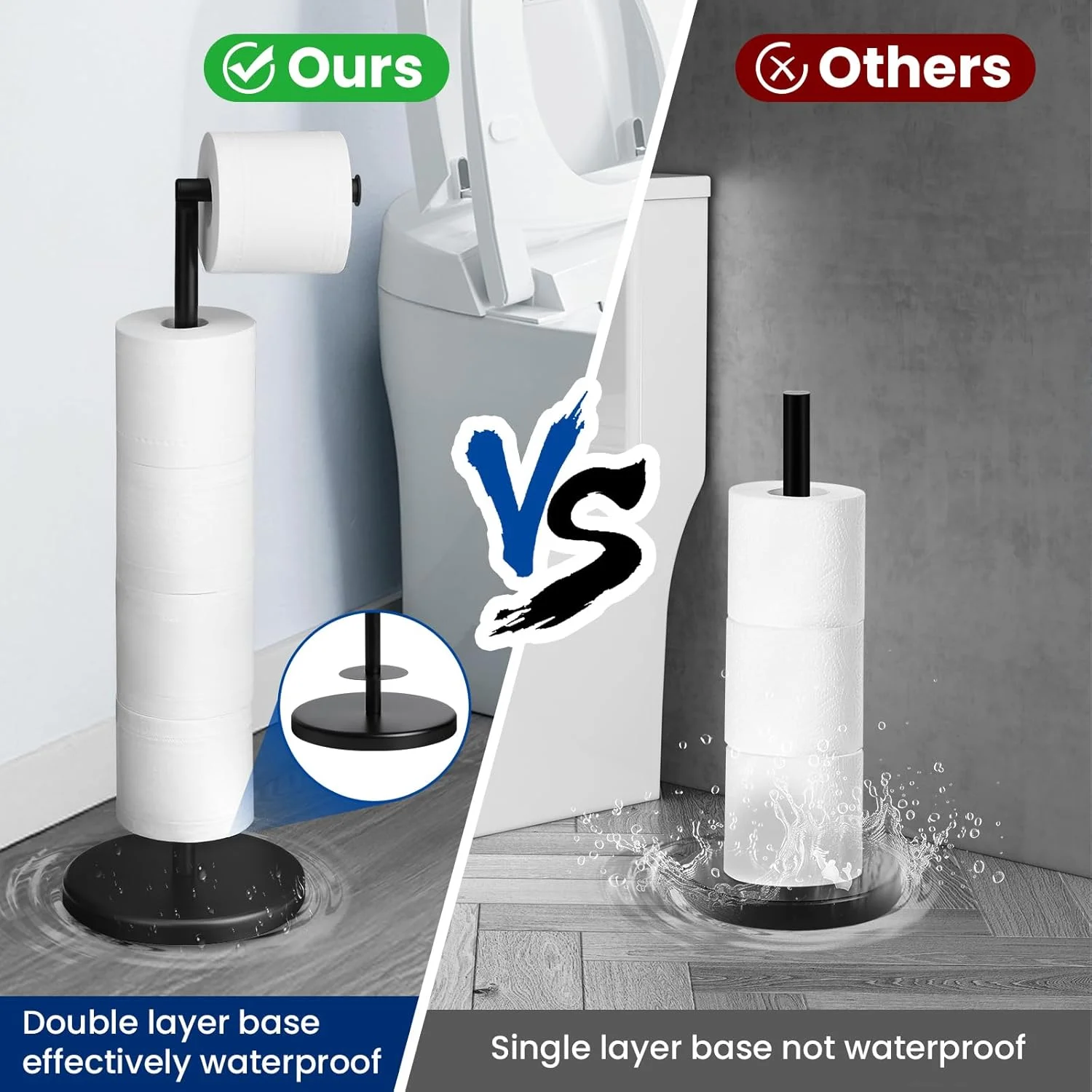 پایه نگهدارنده دستمال توالت، پایه نگهدارنده رول دستمال توالت استیل ضد زنگ، پایه نگهدارنده دستمال توالت ایستاده، پایه نگهدارنده دستمال توالت ثابت با پایه سنگین و محکم، مشکی