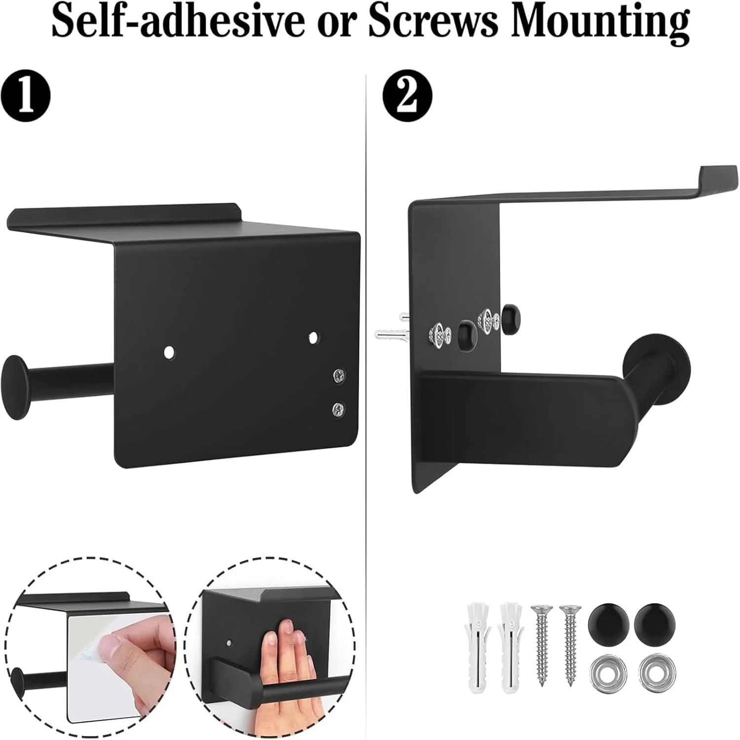 جا دستمال کاغذی توالت، جا دستمال کاغذی توالت استیل ضد زنگ، جا دستمال کاغذی توالت دیواری با پیچ یا چسب خود چسب، جا دستمال کاغذی رولی برای سرویس بهداشتی، مشکی