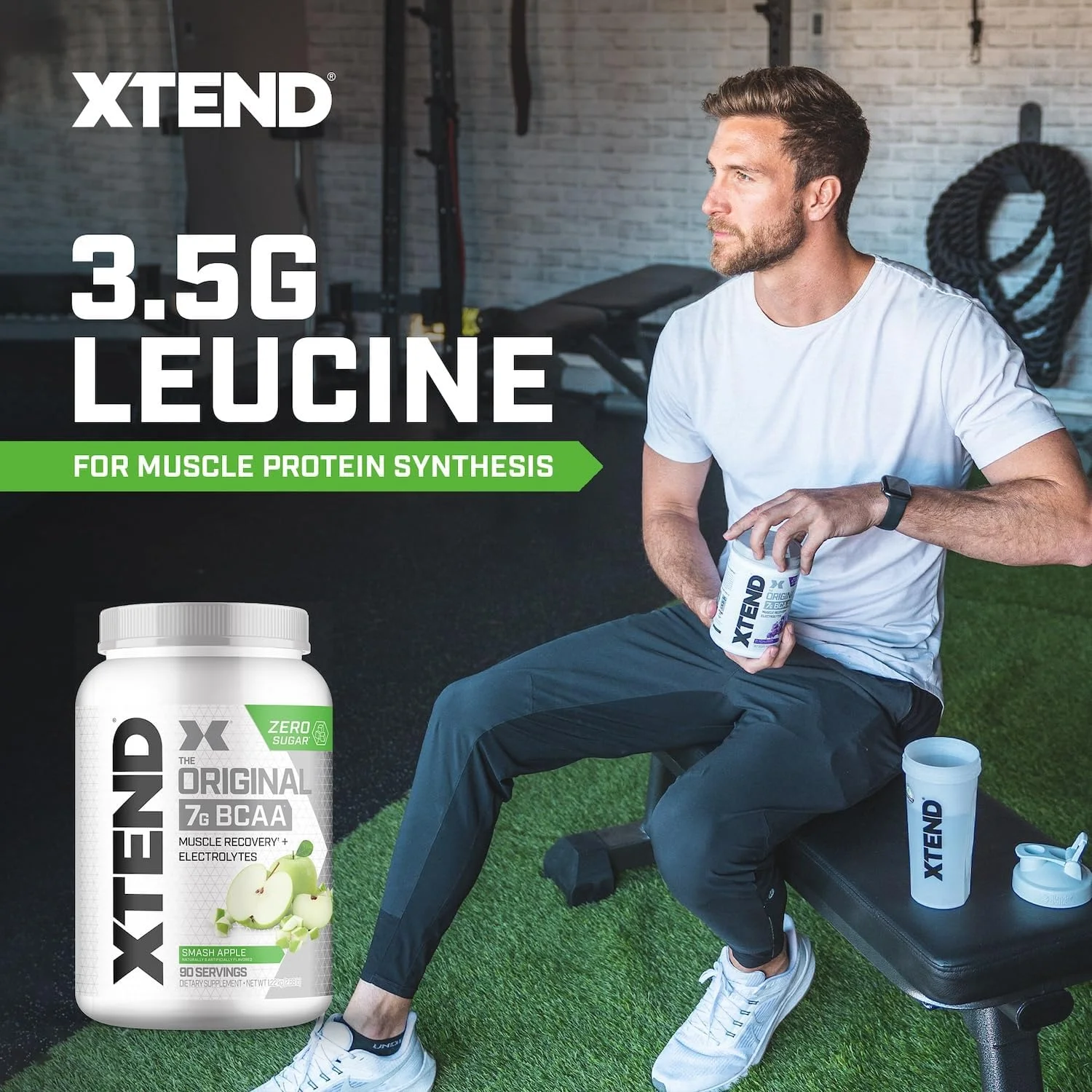 پودر BCAA اورجینال XTEND با طعم سیب ترش - بدون کالری، بدون کربوهیدرات، بدون شکر - نوشیدنی ریکاوری عضلات بعد از تمرین با آمینو اسیدها - 7 گرم BCAA برای مردان و زنان - 90 سروینگ