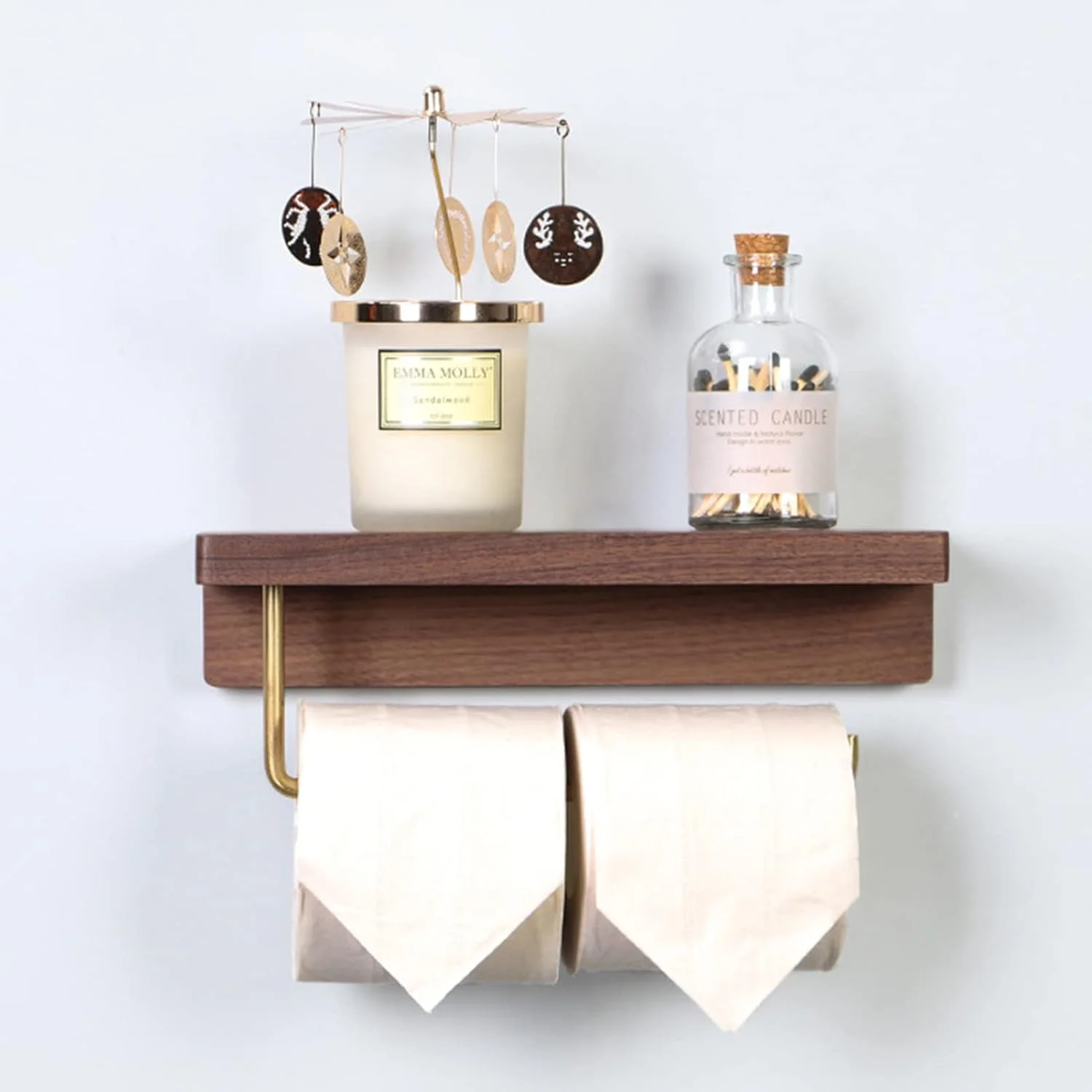 نگهدارنده رول توالت با قفسه - نگهدارنده کاغذ دیواری رول توالت، قفسه چوبی قدیمی، نگهدارنده کاغذ توالت روستایی، لوازم حمام رول آهنی