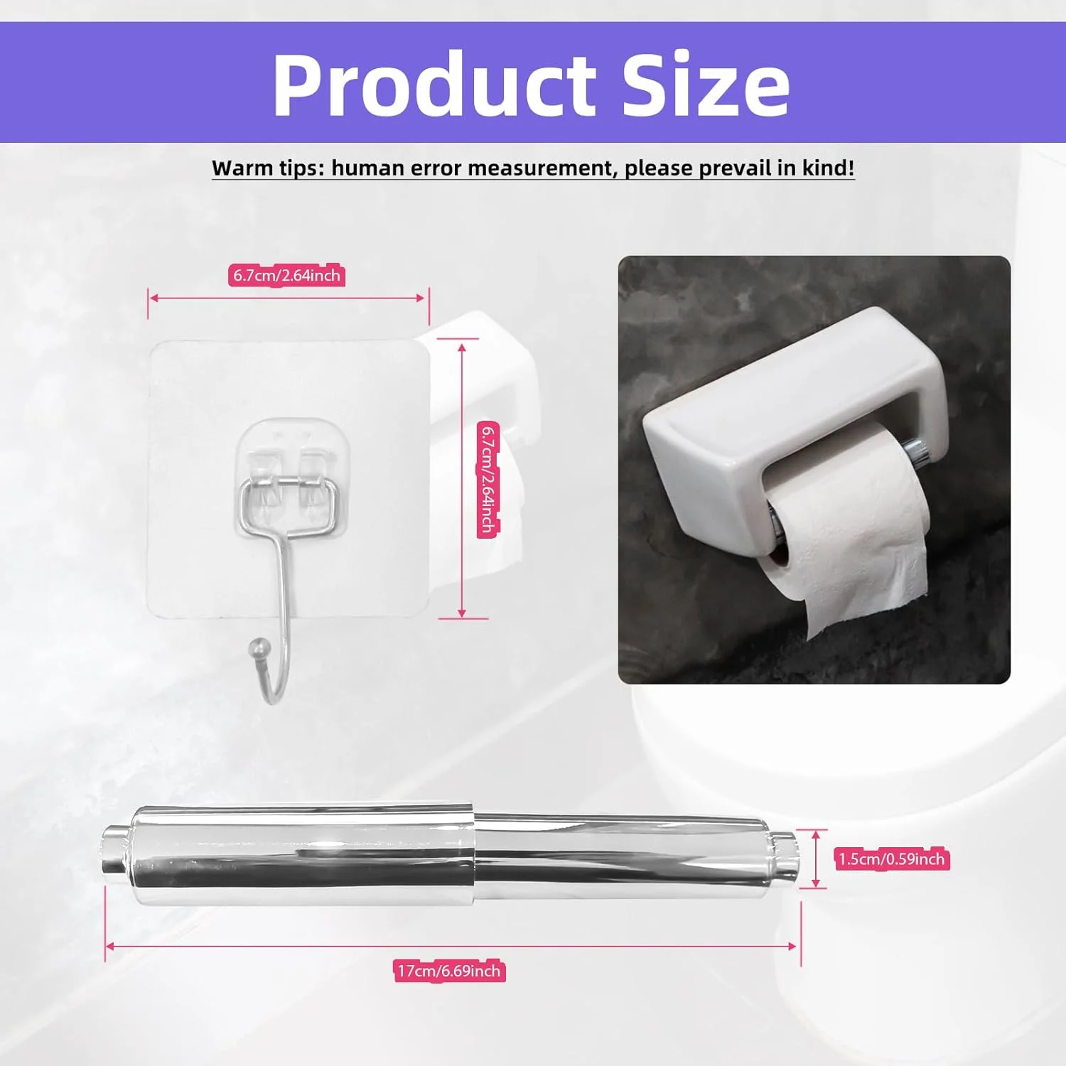 6 عدد میله فنری جایگزین نگهدارنده دستمال توالت با 2 قلاب چسبی، میله فلزی جمع شونده برای رول دستمال توالت، میله داخلی برای حمام
