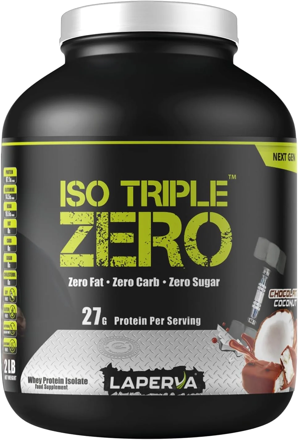 پودر پروتئین وی ایزوله لاپروا - ISO TRIPLE ZERO - 27 گرم پروتئین در هر 30 گرم - بدون چربی، کربوهیدرات و شکر - مکمل های پروتئینی و افزایش دهنده عضلات (907 گرم، شکلات نارگیل)
