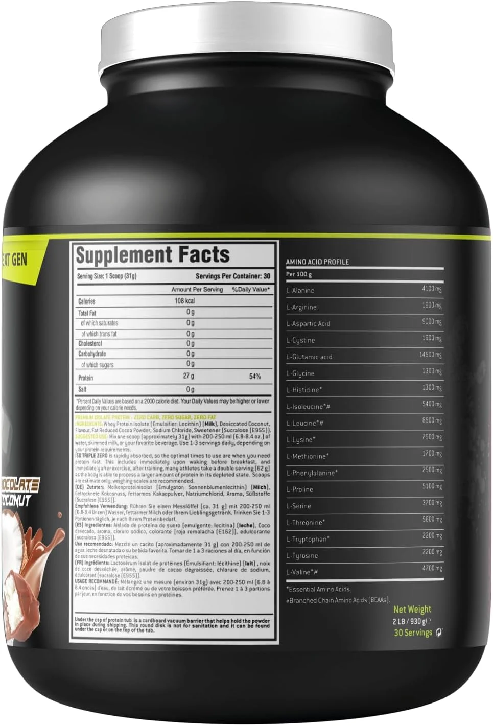 پودر پروتئین وی ایزوله لاپروا - ISO TRIPLE ZERO - 27 گرم پروتئین در هر 30 گرم - بدون چربی، کربوهیدرات و شکر - مکمل های پروتئینی و افزایش دهنده عضلات (907 گرم، شکلات نارگیل) پودر پروتئین وی ایزوله لاپروا - ISO TRIPLE ZERO - 27 گرم پروتئین در هر 30 گرم - بدون چربی، کربوهیدرات و شکر - مکمل های پروتئینی و افزایش دهنده عضلات (907 گرم، شکلات نارگیل)