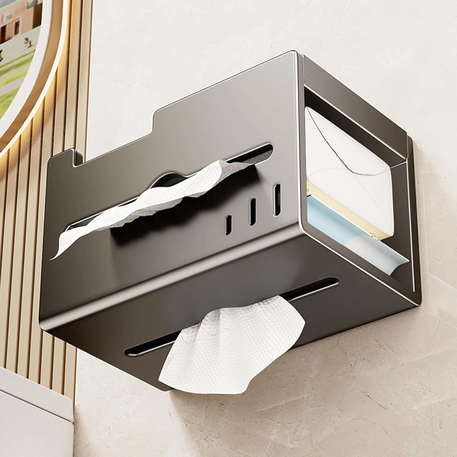 پایه دستمال توالت - جا دستمال کاغذی توالت با قفسه - جا دستمالی آلومینیومی ضد زنگ، سازمان دهنده مدرن برای لوازم جانبی حمام، آشپزخانه و RV