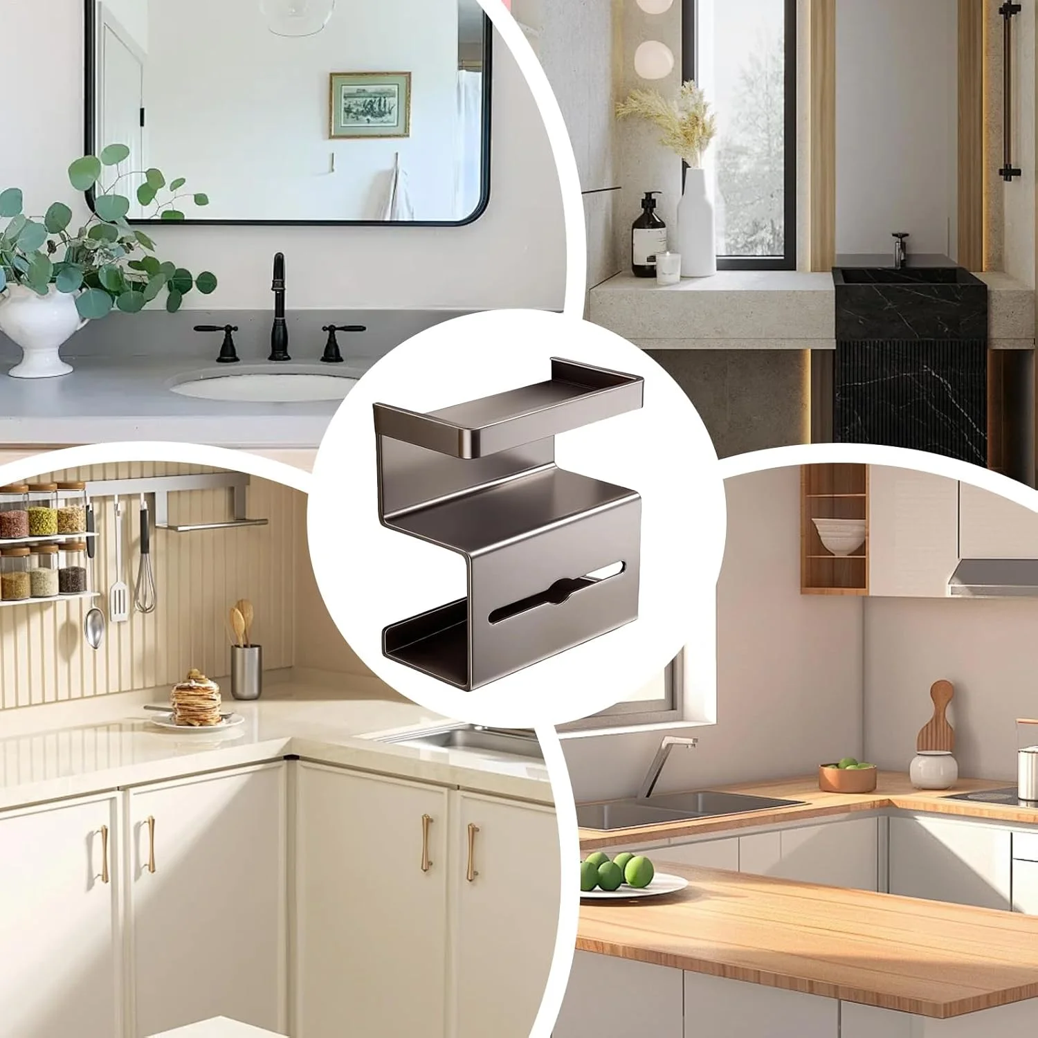 نگهدارنده دستمال توالت با قفسه | پایه نگهدارنده دستمال توالت بدون نیاز به سوراخکاری با قفسه - پایه سازمان دهنده مدرن و صرفه جویی در فضا برای آپارتمان، خانه، حمام مهمان، اتاق پودر، تجاری