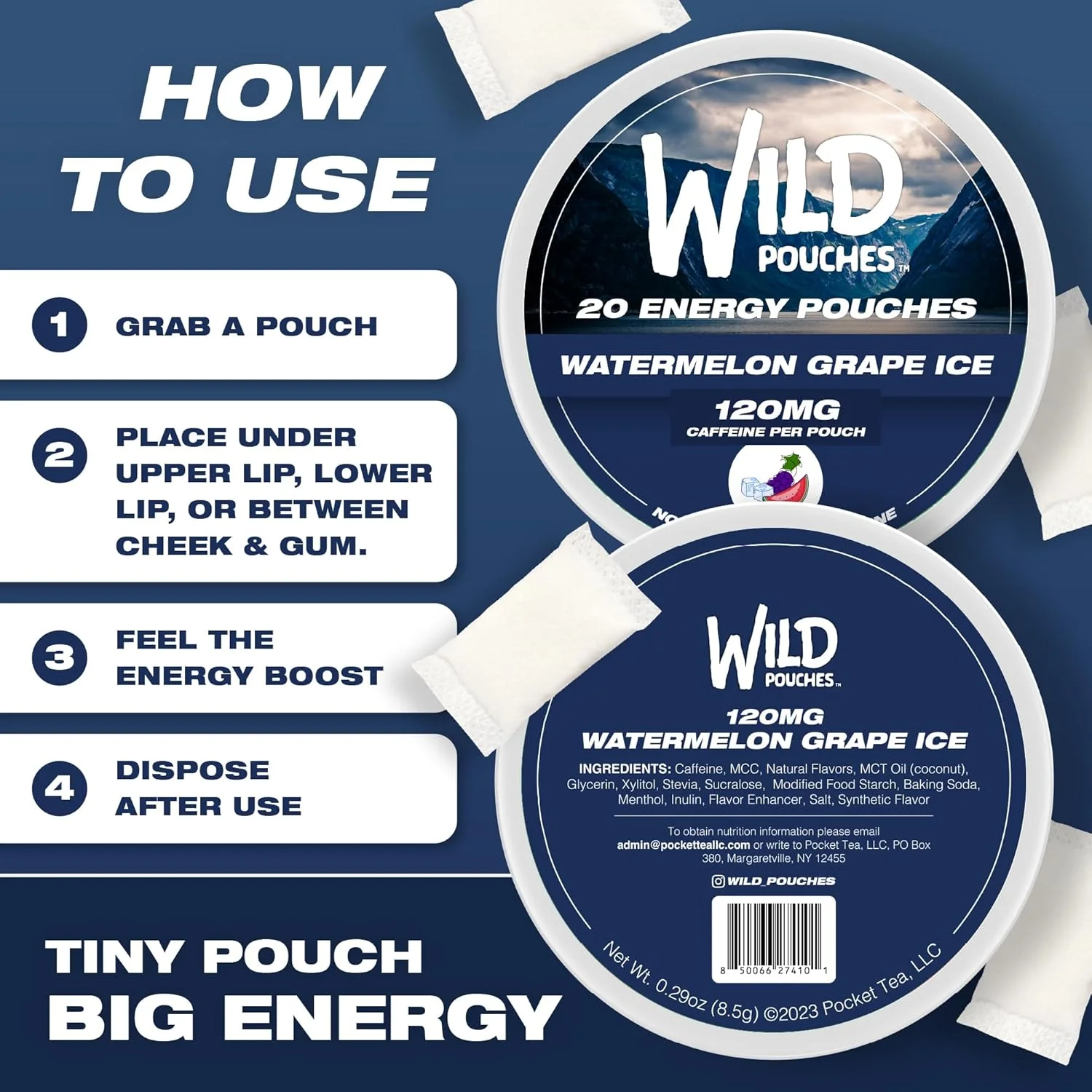 پدهای انرژی زا Wild حاوی کافئین 20 عددی، 120 میلی گرم، بدون نیکوتین، طعم هندوانه انگور یخی - قوطی پدهای انرژی زا - پد کافئین پدهای انرژی زا Wild حاوی کافئین 20 عددی، 120 میلی گرم، بدون نیکوتین، طعم هندوانه انگور یخی - قوطی پدهای انرژی زا - پد کافئین