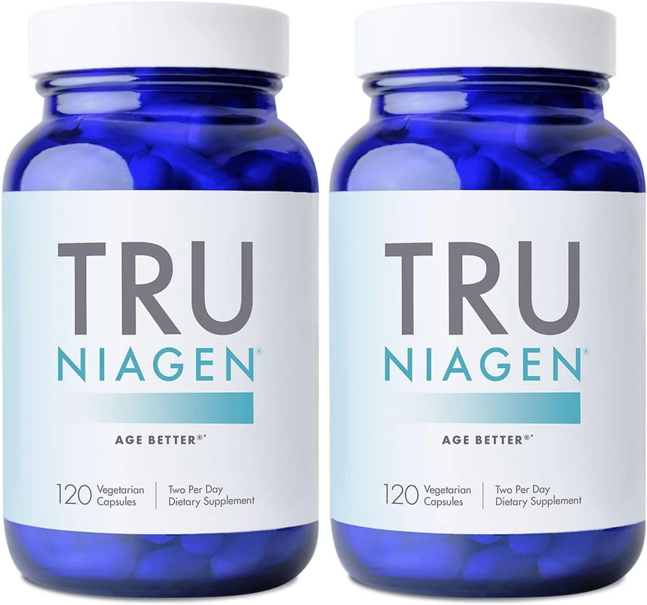 مکمل NAD ثبت شده TRU NIAGEN برای ضد پیری و بازسازی سلولی، نیاژن، 60 سروینگ 300 میلی گرمی | پشتیبانی از انرژی سلولی، مغز، عضله | نیکوتین آمید ریبوزید (NR) روزانه 2 عدد مصرف شود | 2 بطری
