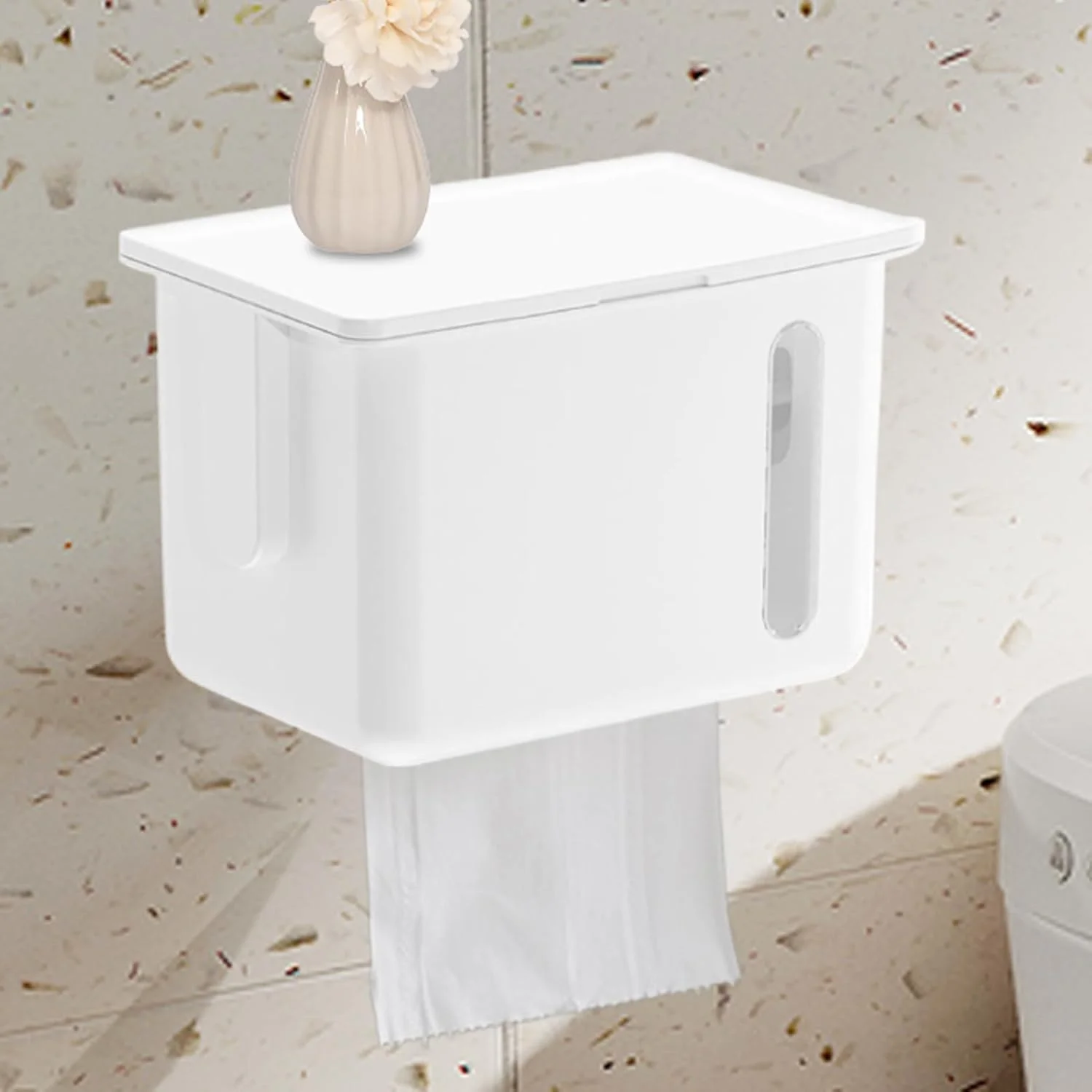 جا دستمال کاغذی توالت - جا دستمال مرطوب دیواری، محفظه نگهداری ضد آب بدون نیاز به سوراخکاری برای آشپزخانه، سرویس بهداشتی، خانه و کاروان