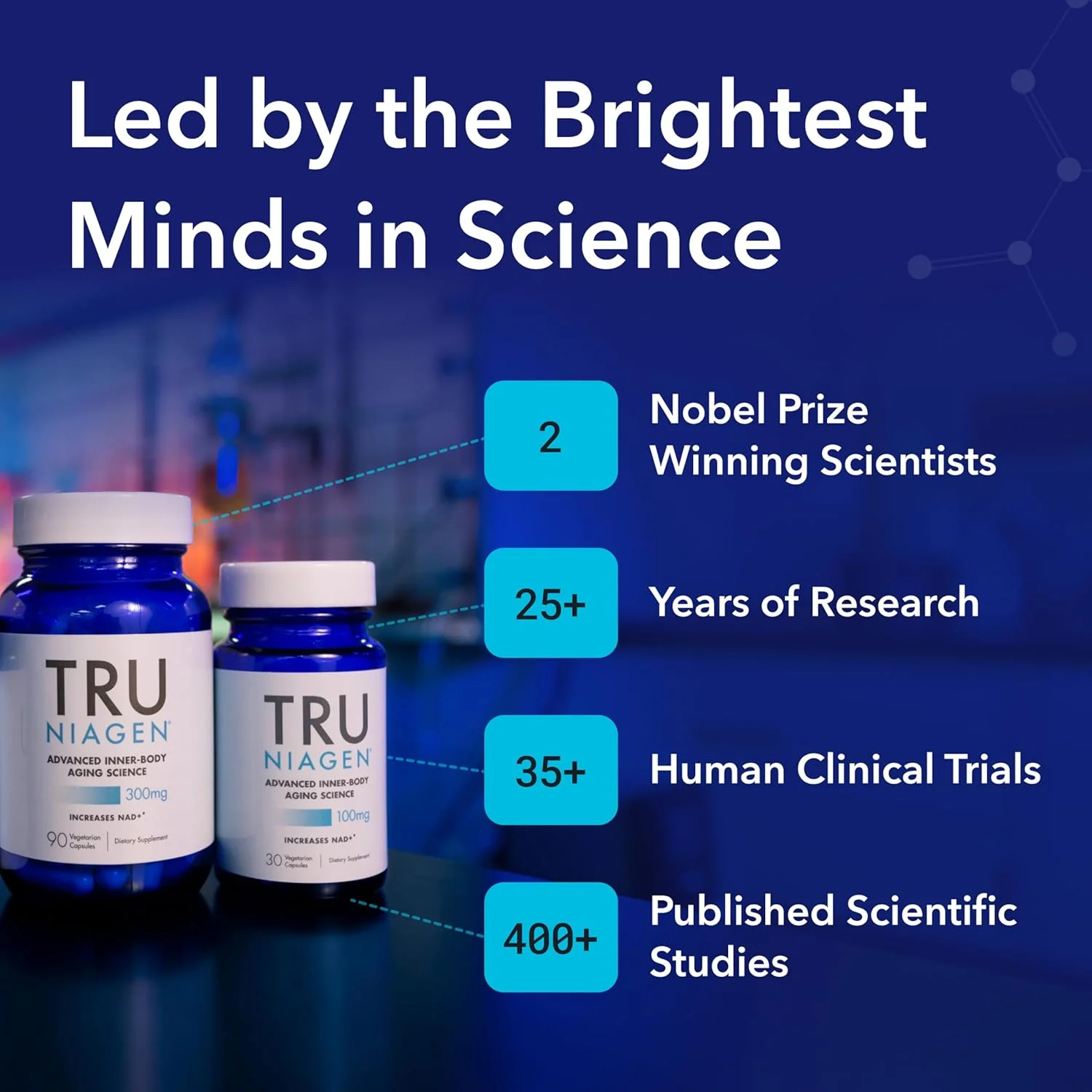 مکمل NAD ثبت شده TRU NIAGEN برای ضد پیری و بازسازی سلولی، نیاژن، 60 سروینگ 300 میلی گرمی | پشتیبانی از انرژی سلولی، مغز، عضله | نیکوتین آمید ریبوزید (NR) روزانه 2 عدد مصرف شود | 2 بطری