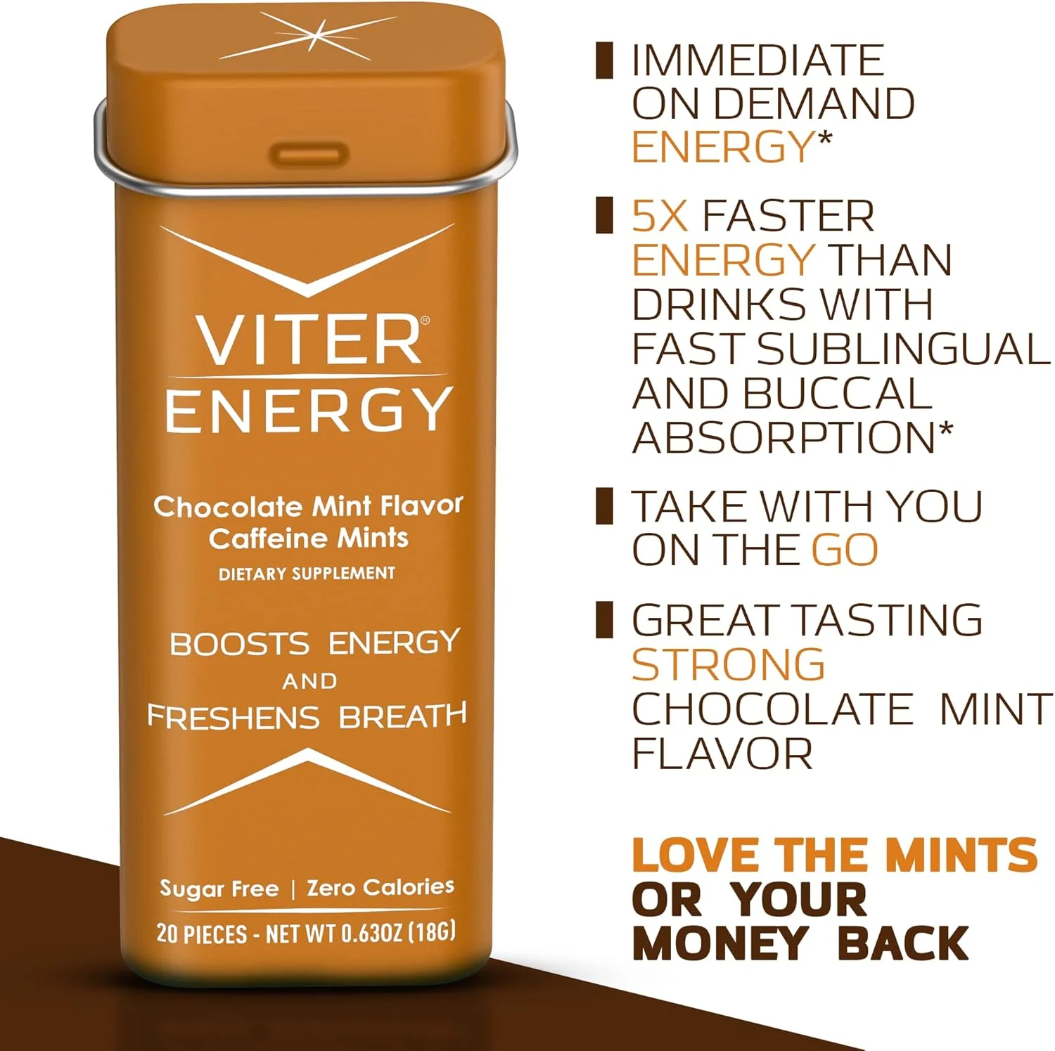 نعناع های انرژی زا کافئین دار Viter Energy - 40 میلی گرم کافئین، ویتامین های B، بدون شکر وگان. تقویت کننده انرژی قدرتمند. 2 نعناع انرژی زا جایگزین 1 قهوه، آدامس، جویدنی، پاستیل، آبنبات (شکلاتی، 6 بسته ای)