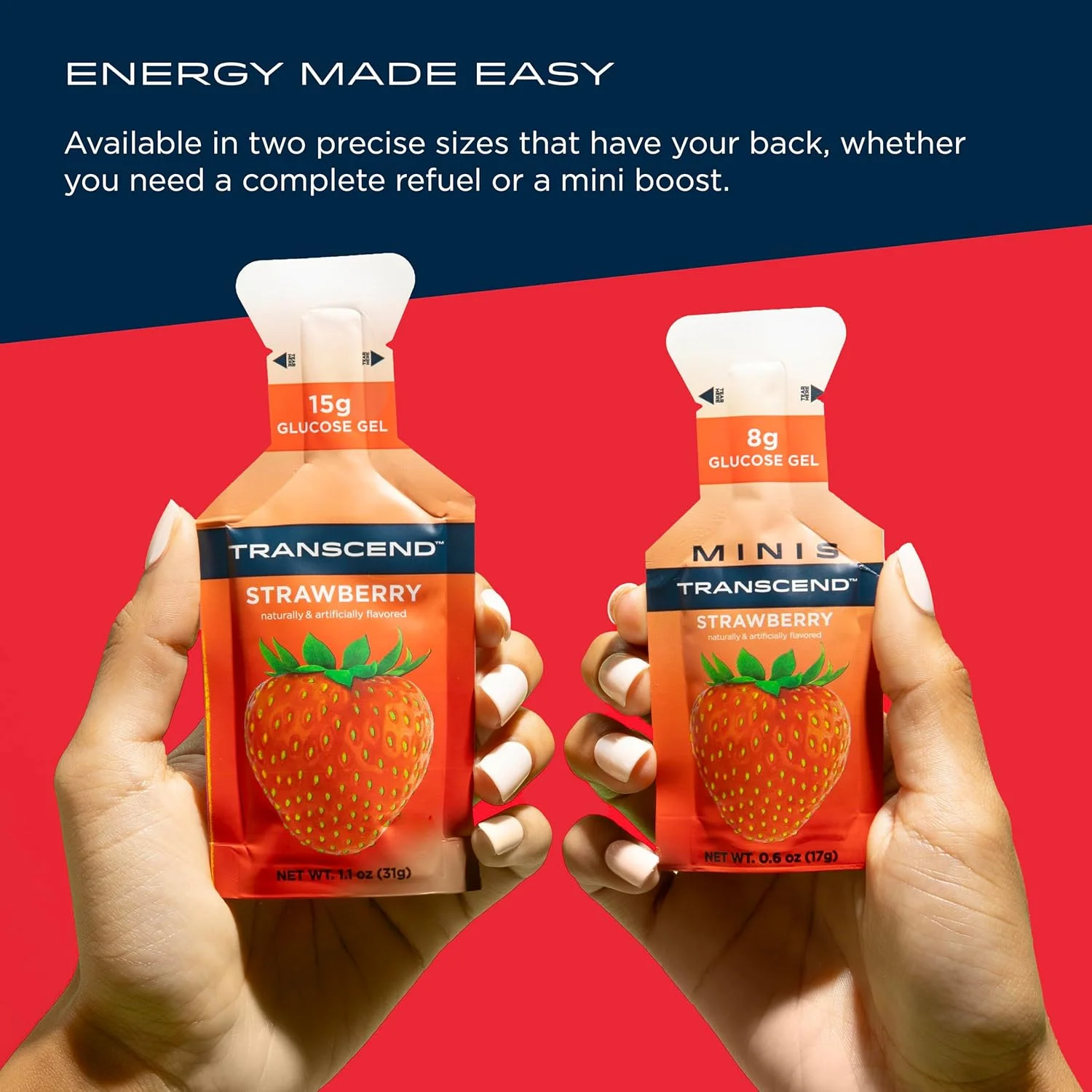 ژل توت فرنگی Transcend Foods (31 گرم، بسته 10 عددی) ژل کربوهیدرات سریع الاثر با طعم توت فرنگی - بدون کافئین، بدون گلوتن