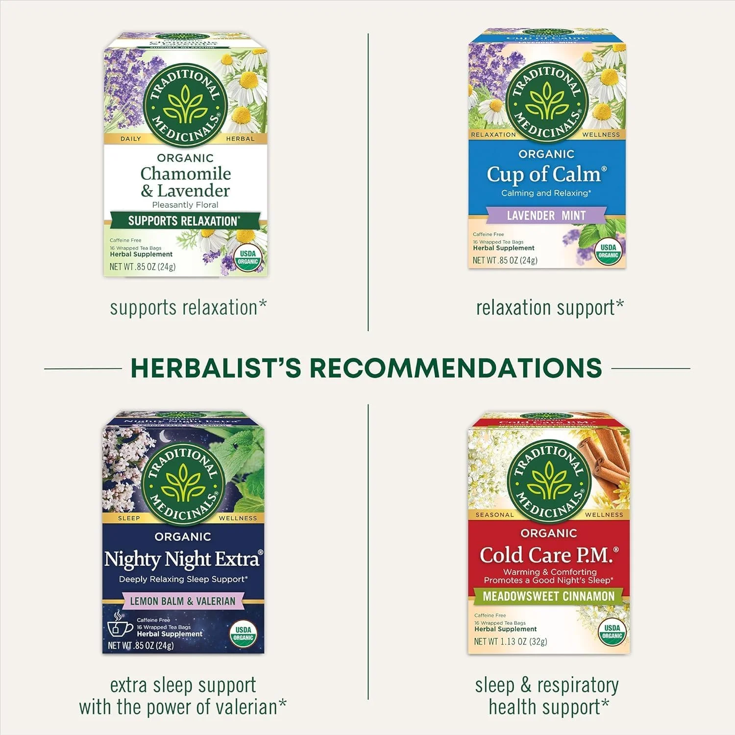 دمنوش کیسه ای ارگانیک نایتی نایت Traditional Medicinals | با بابونه و گل ساعتی | برای بهبود خواب | بدون کافئین | مکمل گیاهی | 16 عدد کیسه چای (بسته 6 عددی)