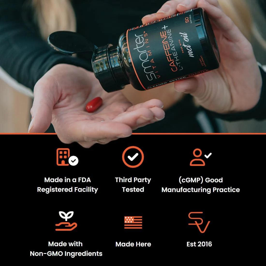 کپسول های کافئین 200 میلی گرمی SmarterVitamins به همراه ال-تیانین - روغن MCT کپسول های کافئین 200 میلی گرمی SmarterVitamins به همراه ال-تیانین - روغن MCT