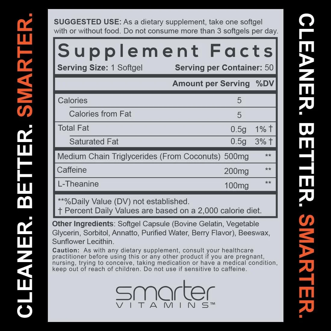 کپسول های کافئین 200 میلی گرمی SmarterVitamins به همراه ال-تیانین - روغن MCT کپسول های کافئین 200 میلی گرمی SmarterVitamins به همراه ال-تیانین - روغن MCT