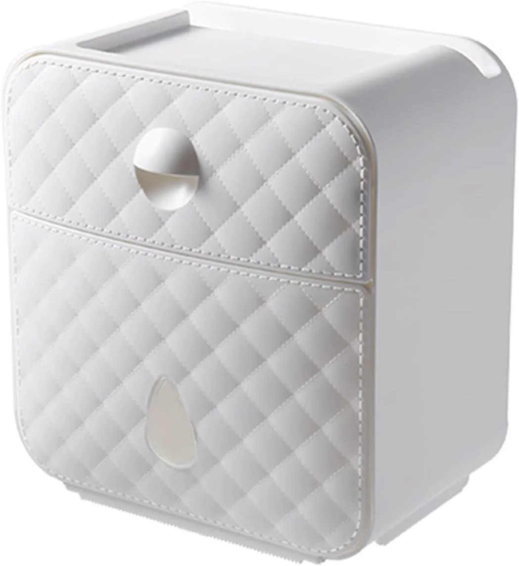 Toilet paper holder LIU- Box Wall-mounted Tissue Dispenser Bathroom Multifunction Storage Box with Drawer - Free Punch(Color:White)