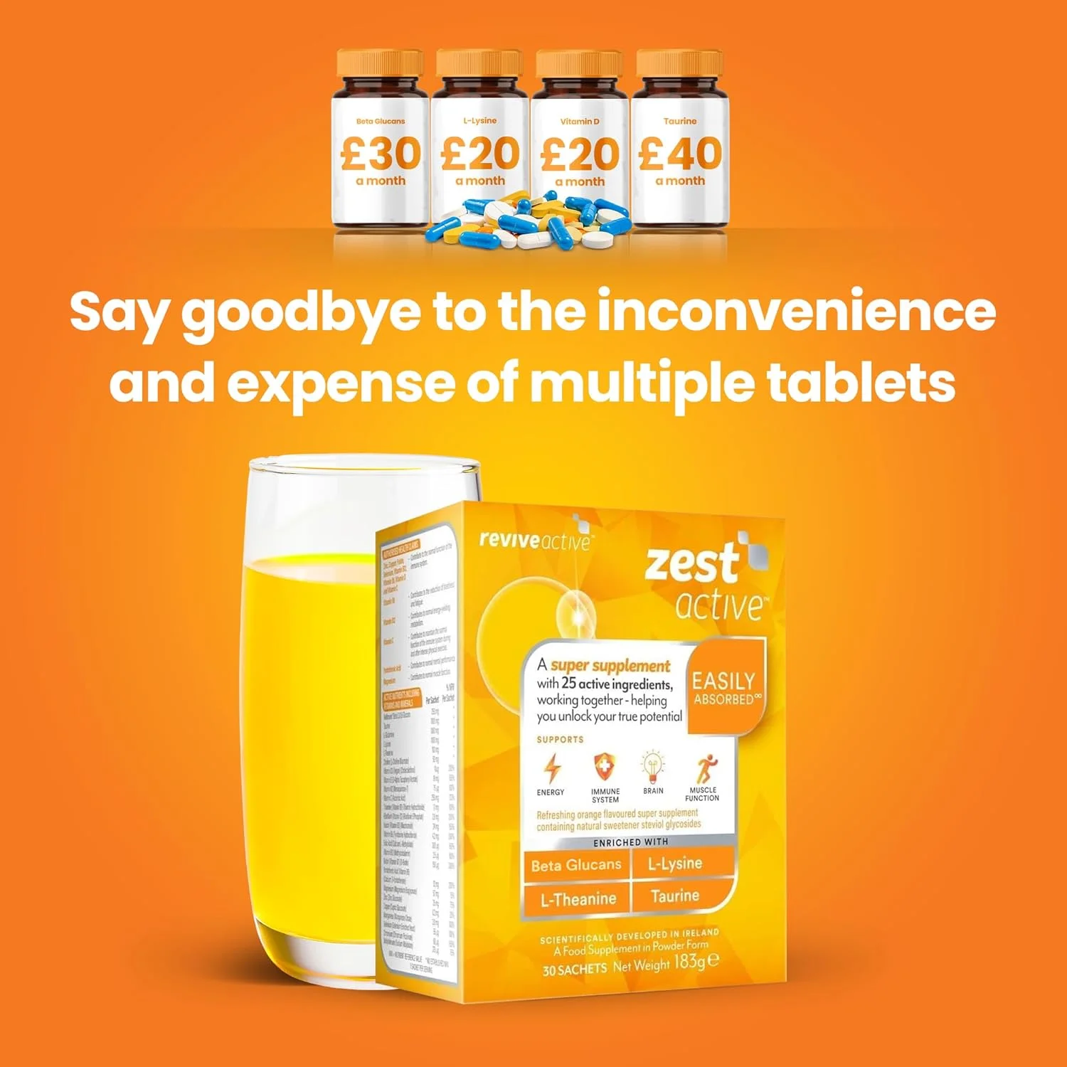 مکمل فوق العاده Revive Active Zest - حاوی 25 ماده در یک ساشه روزانه - تقویت روزانه انرژی، سیستم ایمنی، عملکرد مغز و عضلات - بسته 30 عددی