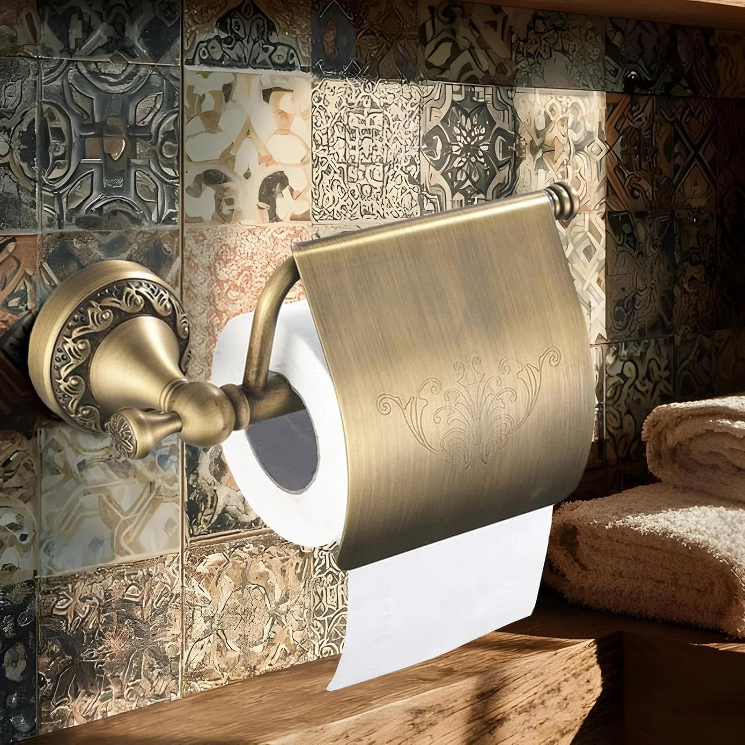جا دستمال توالت، جا دستمال کاغذی دیواری با طرح قدیمی - پخش کننده رومیزی تزئینی برای حمام، خانه روستایی، سرویس بهداشتی، آپارتمان، آشپزخانه