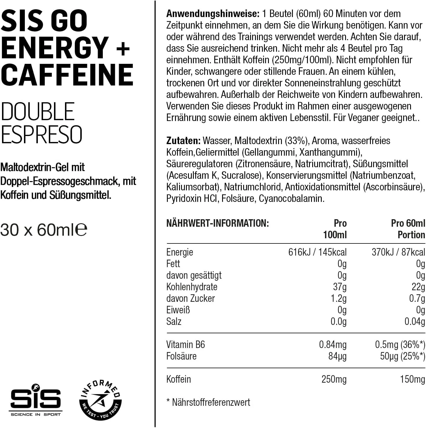 ژل انرژی ایزوتونیک Science In Sport GO | 150 میلی گرم کافئین | 22 گرم کربوهیدرات | قند کم | هضم آسان | بدون گلوتن | بدون نیاز به آب | ژل های مخصوص دویدن | طعم دبل اسپرسو | بسته 6 عددی ژل انرژی ایزوتونیک Science In Sport GO | 150 میلی گرم کافئین | 22 گرم کربوهیدرات | قند کم | هضم آسان | بدون گلوتن | بدون نیاز به آب | ژل های مخصوص دویدن | طعم دبل اسپرسو | بسته 6 عددی