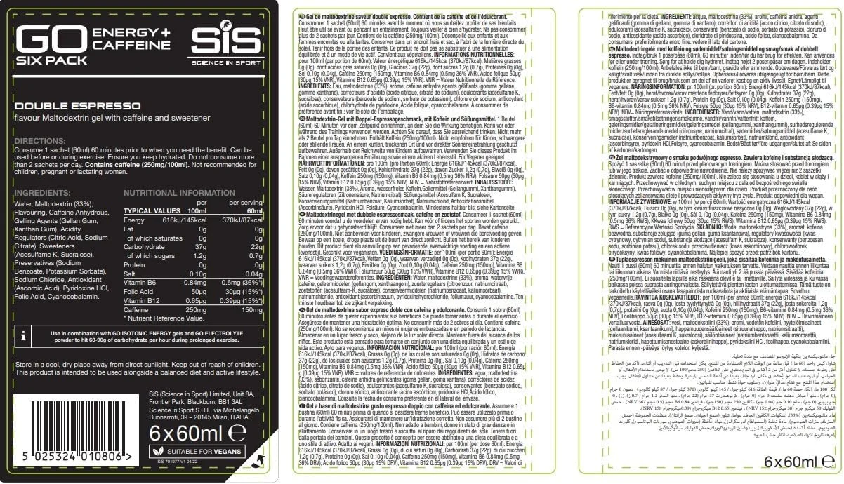 ژل انرژی ایزوتونیک Science In Sport GO | 150 میلی گرم کافئین | 22 گرم کربوهیدرات | قند کم | هضم آسان | بدون گلوتن | بدون نیاز به آب | ژل های مخصوص دویدن | طعم دبل اسپرسو | بسته 6 عددی ژل انرژی ایزوتونیک Science In Sport GO | 150 میلی گرم کافئین | 22 گرم کربوهیدرات | قند کم | هضم آسان | بدون گلوتن | بدون نیاز به آب | ژل های مخصوص دویدن | طعم دبل اسپرسو | بسته 6 عددی