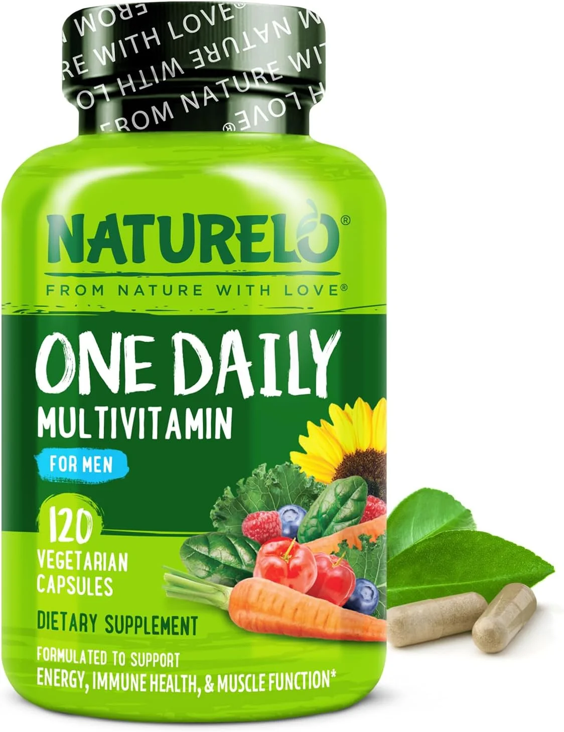 مولتی ویتامین روزانه مردانه NATURELO - حاوی ویتامین ها و مواد معدنی + غذاهای کامل ارگانیک - مکمل برای افزایش انرژی، سلامت عمومی - غیر GMO - 120 کپسول - تامین 4 ماهه مولتی ویتامین روزانه مردانه NATURELO - حاوی ویتامین ها و مواد معدنی + غذاهای کامل ارگانیک - مکمل برای افزایش انرژی، سلامت عمومی - غیر GMO - 120 کپسول - تامین 4 ماهه