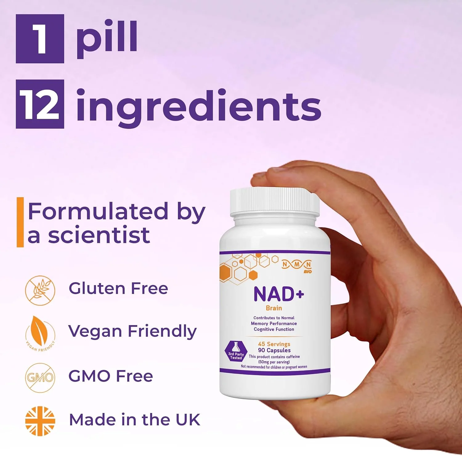 کپسول مکمل غذایی مغز NMN NAD+، پشتیبانی از عملکرد شناختی و عملکرد ذهنی، بسته 90 عددی