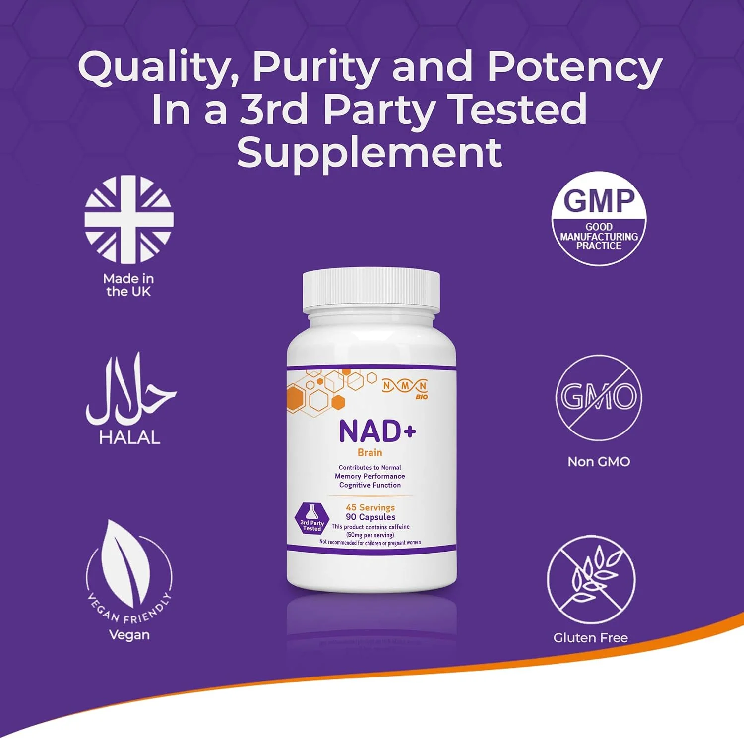 کپسول مکمل غذایی مغز NMN NAD+، پشتیبانی از عملکرد شناختی و عملکرد ذهنی، بسته 90 عددی