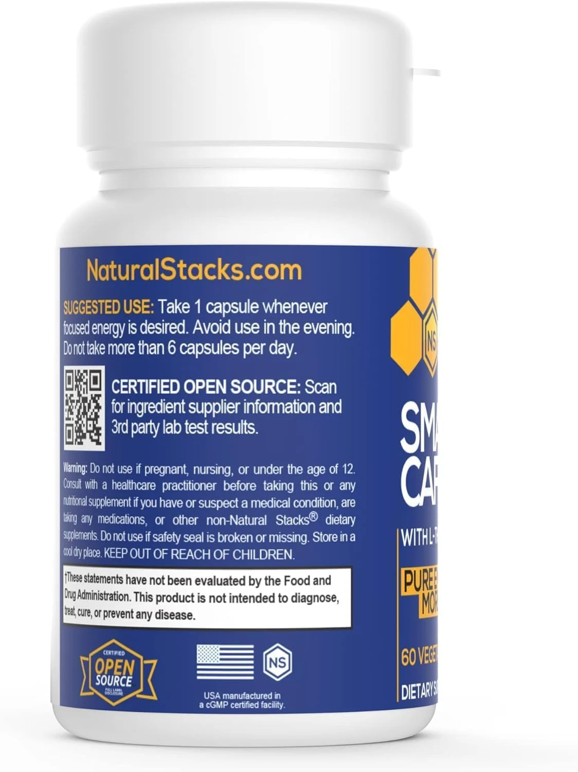 کافئین هوشمند NATURAL STACKS به همراه ال-تیانین برای انرژی متمرکز بدون لرزش یا افت ناگهانی - 60 کپسول