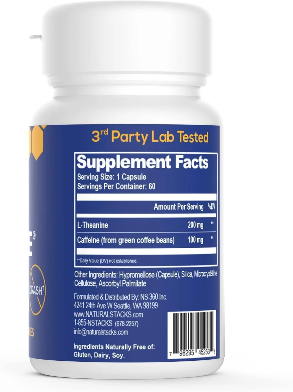 کافئین هوشمند NATURAL STACKS به همراه ال-تیانین برای انرژی متمرکز بدون لرزش یا افت ناگهانی - 60 کپسول